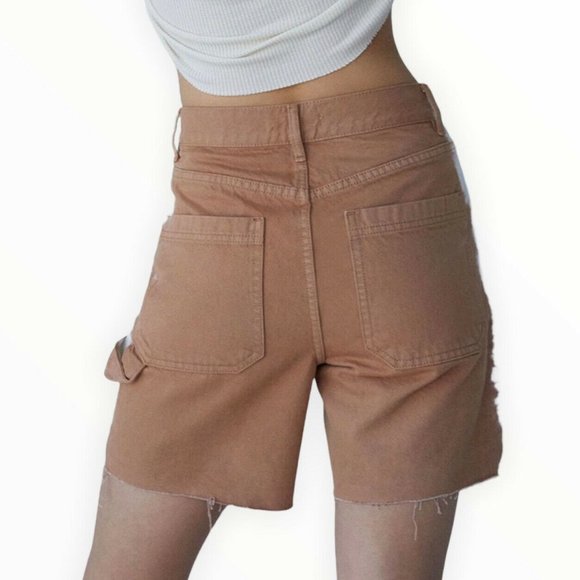NWT PacSun Latte High Waisted Boyfriend Carpenter Shorts 90’s 23 24 25 26 Long - Picture 6 of 12
